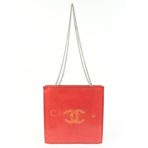 Chanel Red Holographic CC Logo Chain Tote Hologram Bag 4ck726a - Picture 3 of 12